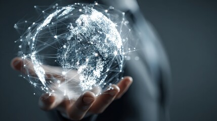 businessman presenting global network with digital earth future technology concept