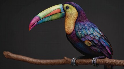 Fototapeta premium vibrant toucan with colorful beak on branch