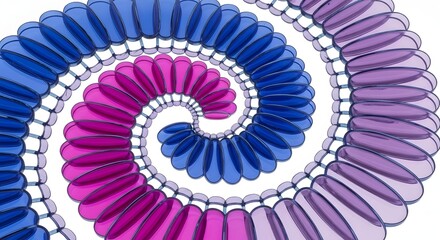 Abstract spiral pattern with blue and pink petals isolated on white background