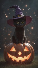 halloween cat with pumpkin