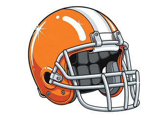 Fototapeta premium American football helmet orange white stripe protective gear for sports safety isolated on transparent background