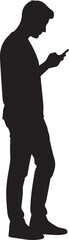 Young man using smartphone silhouette