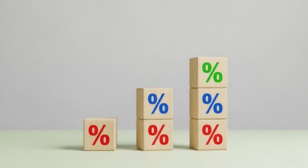 Wooden blocks with percentage signs stacked in ascending order