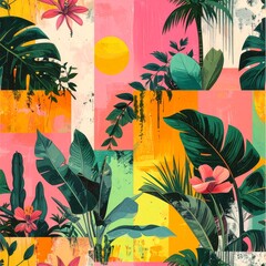 Vibrant abstract geometric backgrounds with floral motifs.