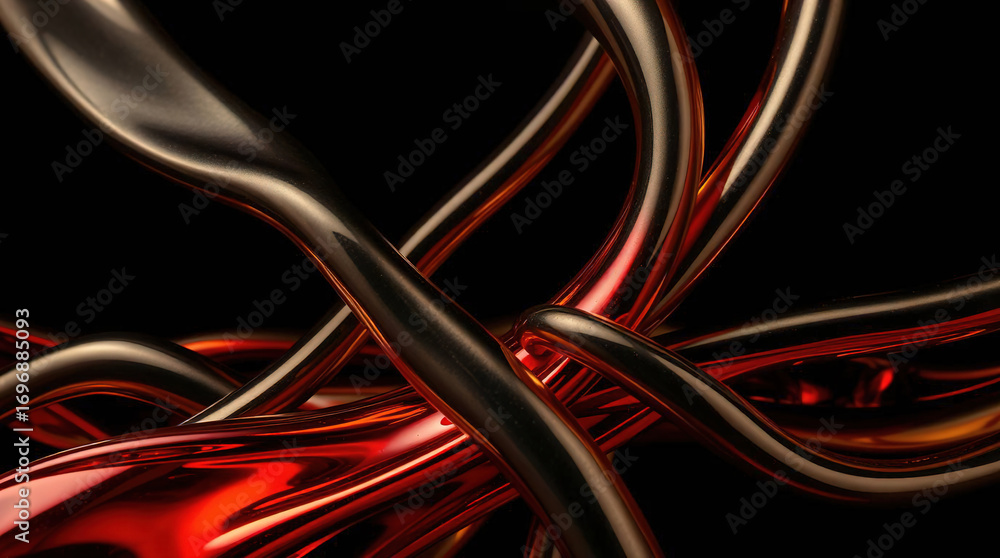 Poster an abstract composition of polished elements arranged in a dynamic pattern. glass or liquid metal, b