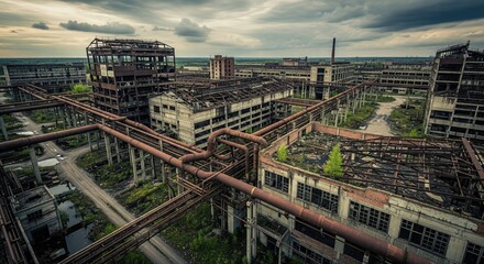 Fototapeta premium Abandoned industrial complex under a cloudy sky