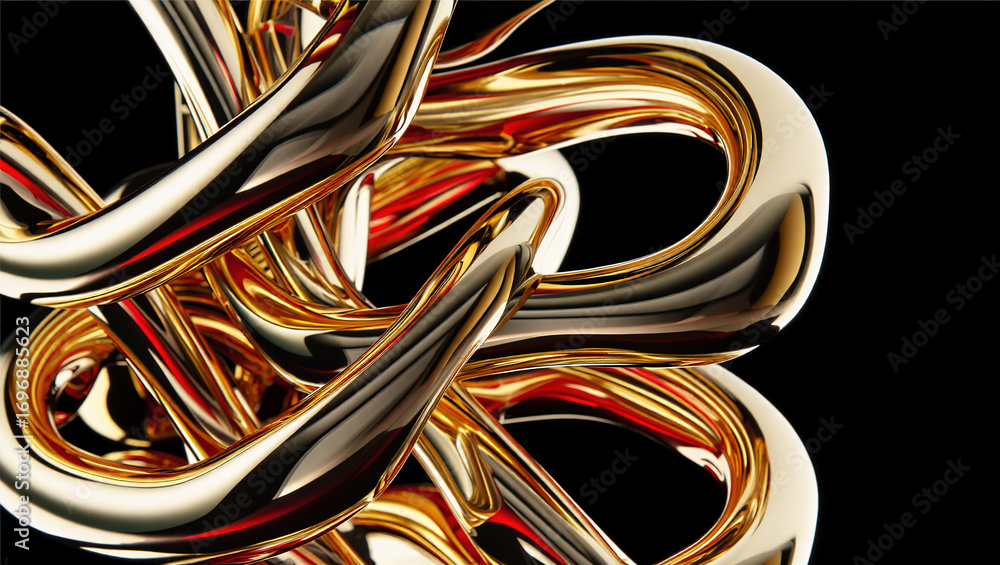 Poster an abstract composition of polished elements arranged in a dynamic pattern. glass or liquid metal, b