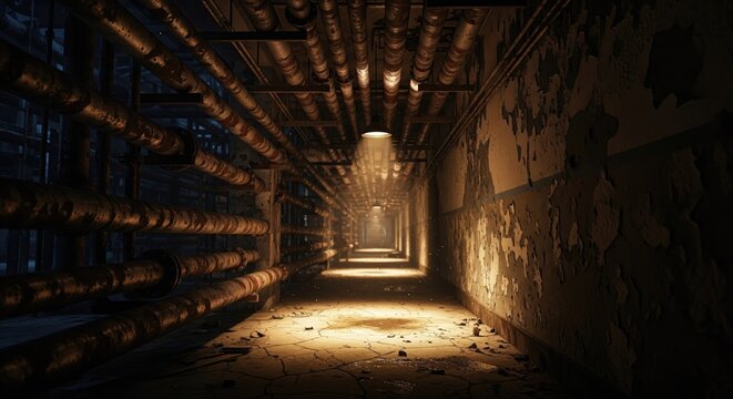 Abandoned corridor with pipes