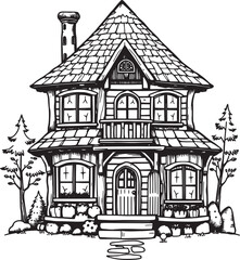 The village house. Hand drawn vector illustration