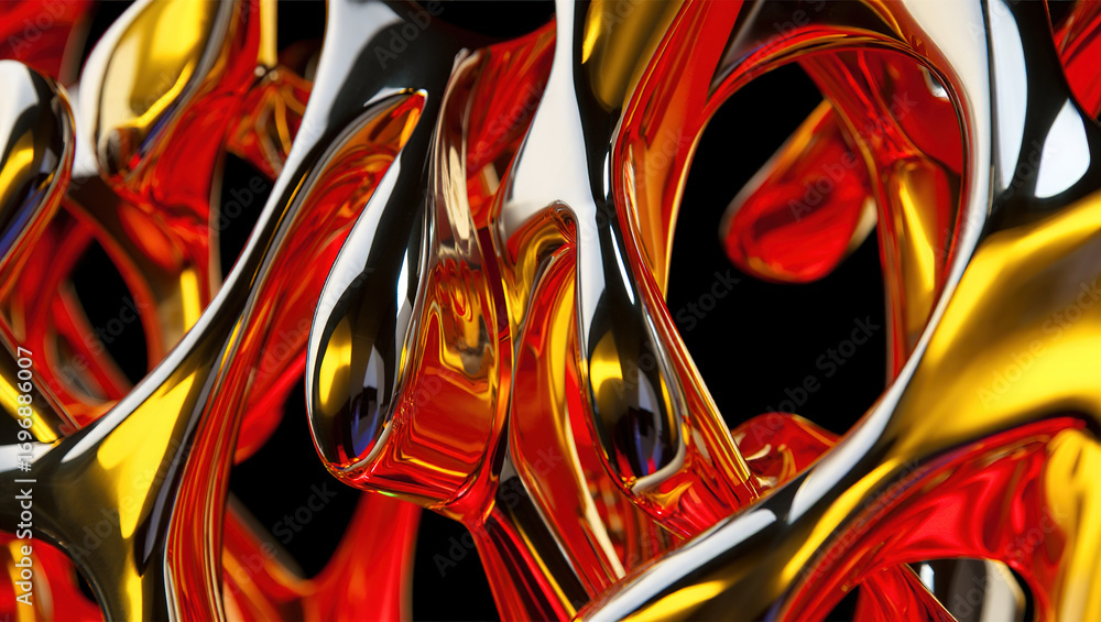 Aufkleber an abstract composition of polished elements arranged in a dynamic pattern. glass or liquid metal, b