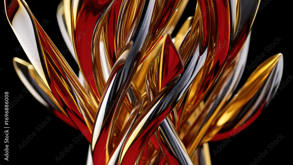 Aufkleber an abstract composition of polished elements arranged in a dynamic pattern. glass or liquid metal, b