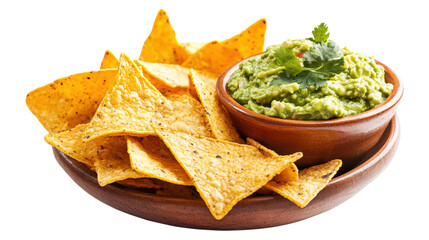 Guacamole and Tortilla Chips  isolated on a Transparent or white Background