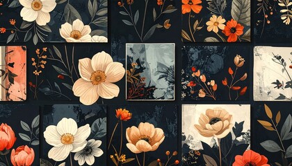 Abstract geometric backgrounds with floral motifs.