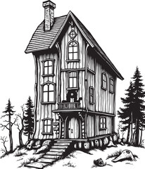 Fototapeta premium The village house. Hand drawn vector illustration