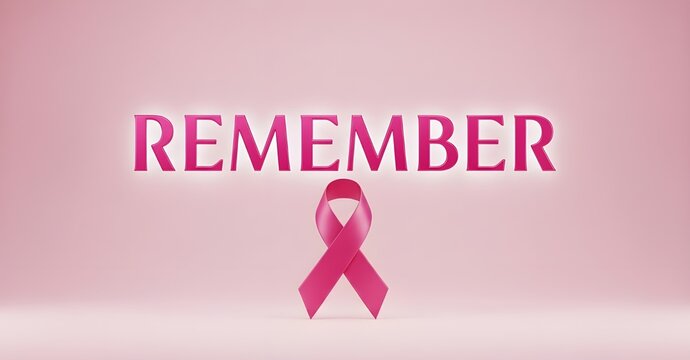 REMEMBER" Text with Pink Ribbon for Breast Cancer Awareness and Campaigns