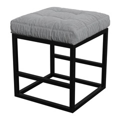 Stylish square pouf stool with soft tufted upholstery and a geometric metal cube base. Perfect for modern loft interiors, minimalism, and creative home decor.