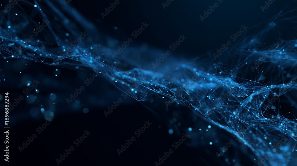 Wall mural dynamic abstract network connections pulse with vibrant blue light, symbolizing data flow and techno