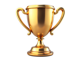A golden trophy cup with handles, isolated on a transparent background