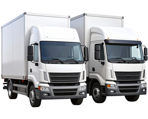 Set of Two White Transport Trucks in Side and Angled Views, Minimal Detailing, Transparent PNG