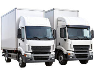 Set of Two White Transport Trucks in Side and Angled Views, Minimal Detailing, Transparent PNG