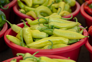 green chili peppers at market