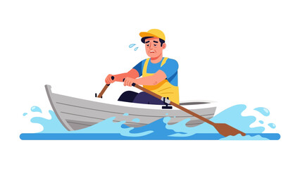 Man Rowing Boat: A determined individual steers a rowboat across glistening waters, his effort and focus evident. Capturing the tranquility and physical endeavor of rowing.