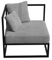 : Stylish gray sofa with a black frame, perfect for modern interiors. Ideal for living room, bedroom, or office.