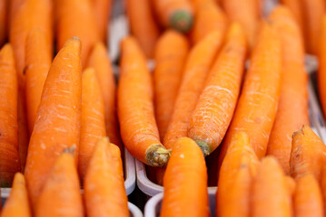 fresh carrots on a market