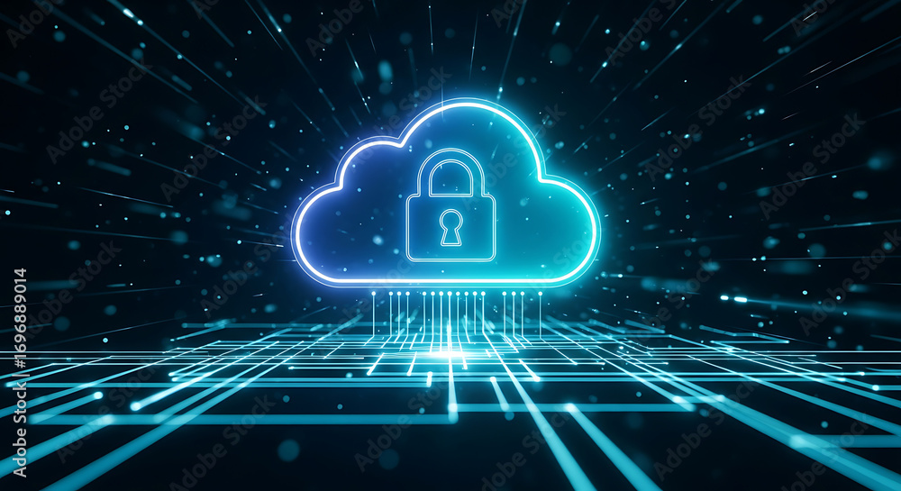 Fototapete futuristic glowing cloud with lock symbol representing secure data storage cloud computing and encry
