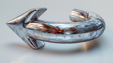 Rusty metal arrow with weathered texture. Industrial design element on neutral background. Ideal for concept art and vintage themes.