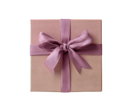 Pink box with a ribbon tied around it