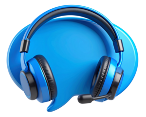 Support Dialog Icon in 3D with Rounded Bubble and Headset, Isolated PNG