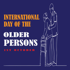 Vector illustration for International Day of the Older Persons with a caregiver helping a senior with a walker