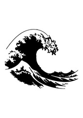 Stylized Ocean Wave Vector – Black and White Japanese-Inspired Wave Art