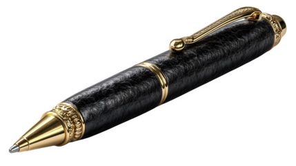 Elegant black leather and gold ornate pen perfect for executive signatures, luxury gifts, and professional writing, exuding prestige and sophistication.