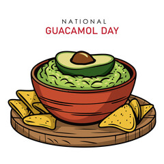 Guacamole. Mexican food. Traditional green sauce guacamole with nachos, avocado, chili and lime wedges. 3d vector illustration. Latin American National Dish National Guacamole Day