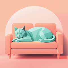 A tranquil cat lounging on a pink couch