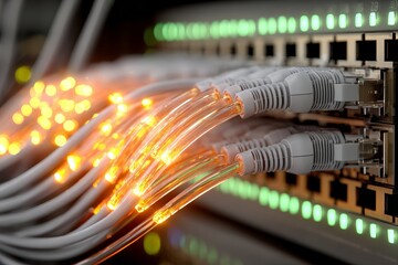 Long cable with a yellow light on it. The cable is connected to a green box