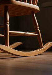 Elegant wooden rocking chair in a cozy setting showcasing fine craftsmanship and detailed structure against a soft warm background