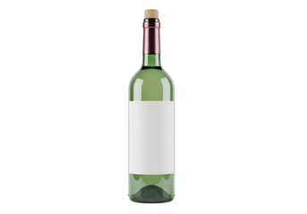 Green wine bottle with blank label isolated on transparent background for mockup
