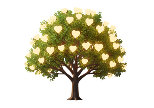 Tree with heart shaped lights isolated on transparent background for love concept - Powered by Adobe