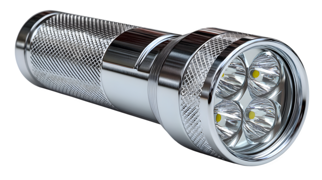 Powerful, durable, and modern metallic LED flashlight for outdoor adventures, emergencies, and tactical use, built for reliability and bright illumination.