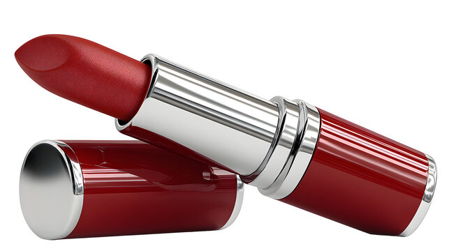 Luxurious deep red lipstick with gleaming silver accents, a perfect symbol of elegance and sophisticated beauty for any modern makeup artist.