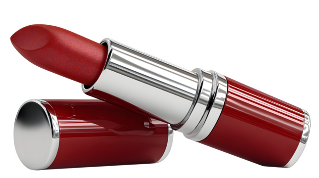 Luxurious deep red lipstick with gleaming silver accents, a perfect symbol of elegance and sophisticated beauty for any modern makeup artist.