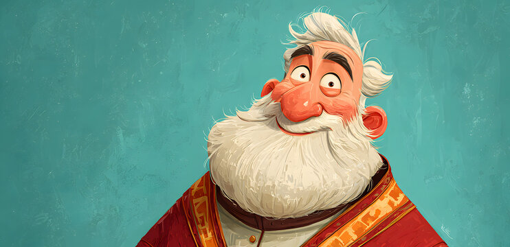 St Nicholas Cartoon Illustration in Traditional Red ishop Attire with White Berd on Bright Background fo Sinterklaas Celebration Cncept