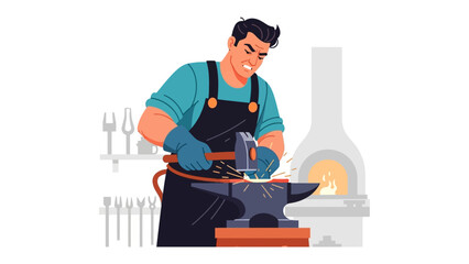 Forge Master: A focused blacksmith, illuminated by the forge's incandescent glow, meticulously works the metal with a hammer. Capturing strength, skill, and the captivating art of forging.