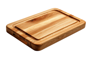 Wooden rectangle cutting board, featuring prominent juice groove and chamfered edge. An essential kitchenware item for cooking and food preparation, fostering healthy meals and joyful