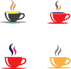 Hot beverage cups with steam coffee cup tea cup