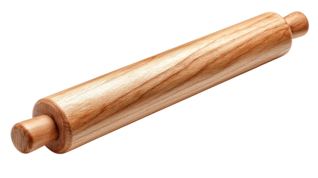 Wooden rolling pin, natural wood kitchen tool for baking and cooking. Essential culinary utensil for flattening dough. clean object, ready for efficient food preparation