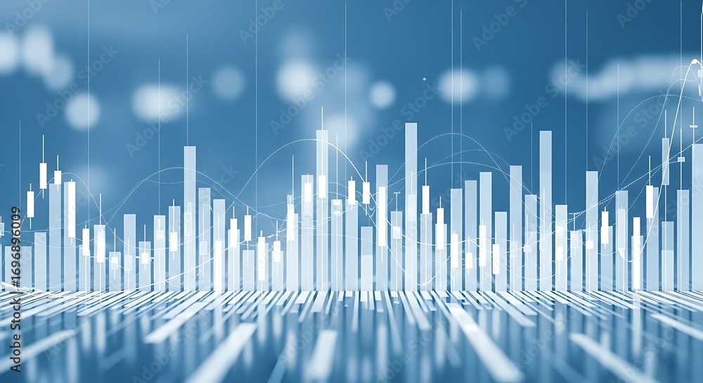 Poster abstract blue bar graph data visualization with bokeh effect